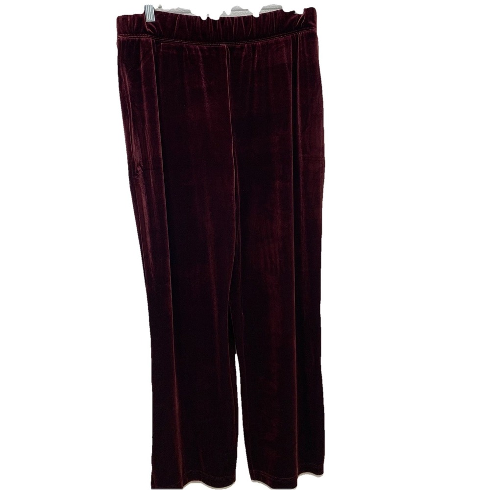 Susan Graver Burgendy Velvet Pants MP Pull On Straight‎ Leg Stretch Casual Work
